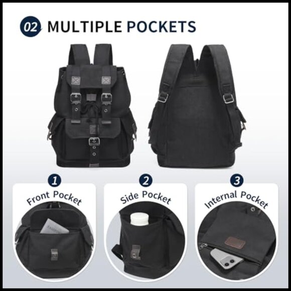 Vintage Canvas Backpack Durable Casual Daypack Large Capacity Travel Rucksack main image 7